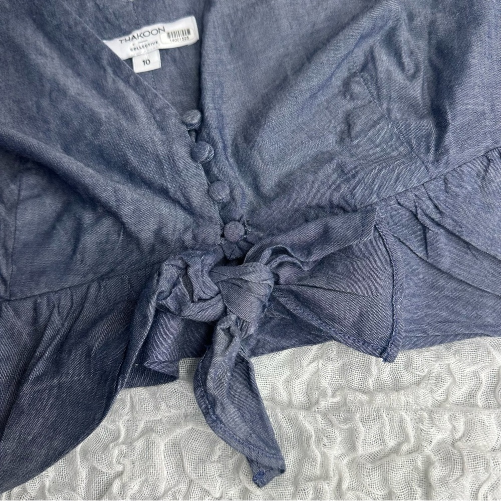 Chambray Ruffle Crop Top by Thakoon Size 10 - Picture 11 of 15